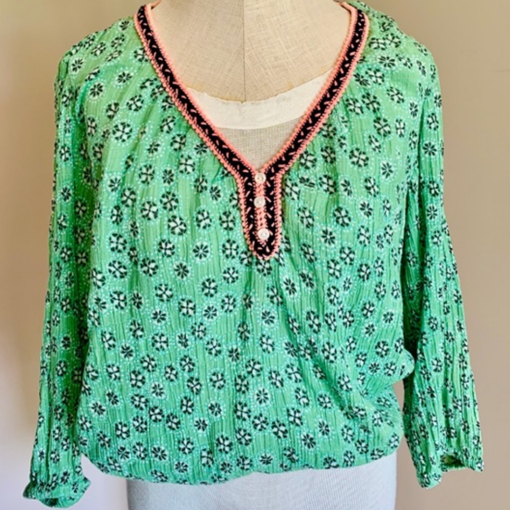 Aerie Green Blue Floral Top With Embroidery Size Small